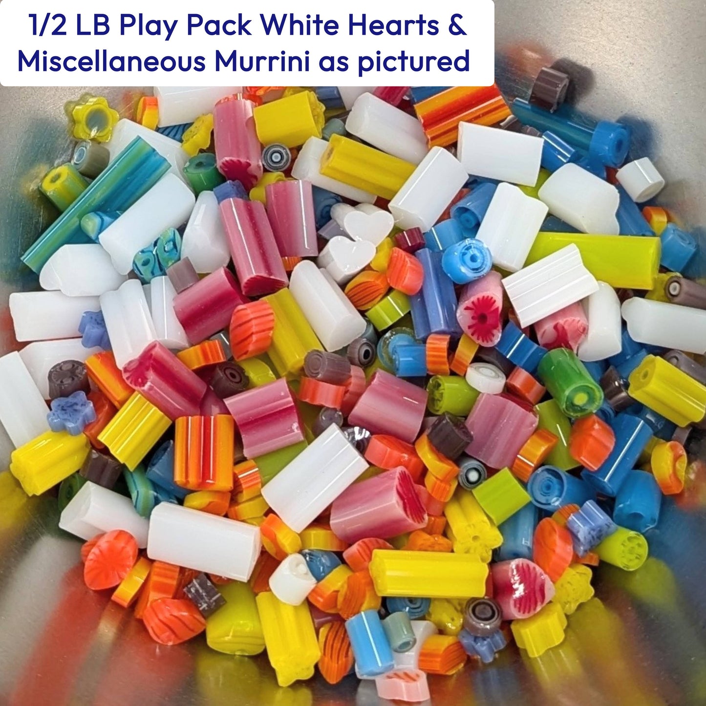 1/2 LB COE 96 Play Pack - White Hearts & Misc. Murrini