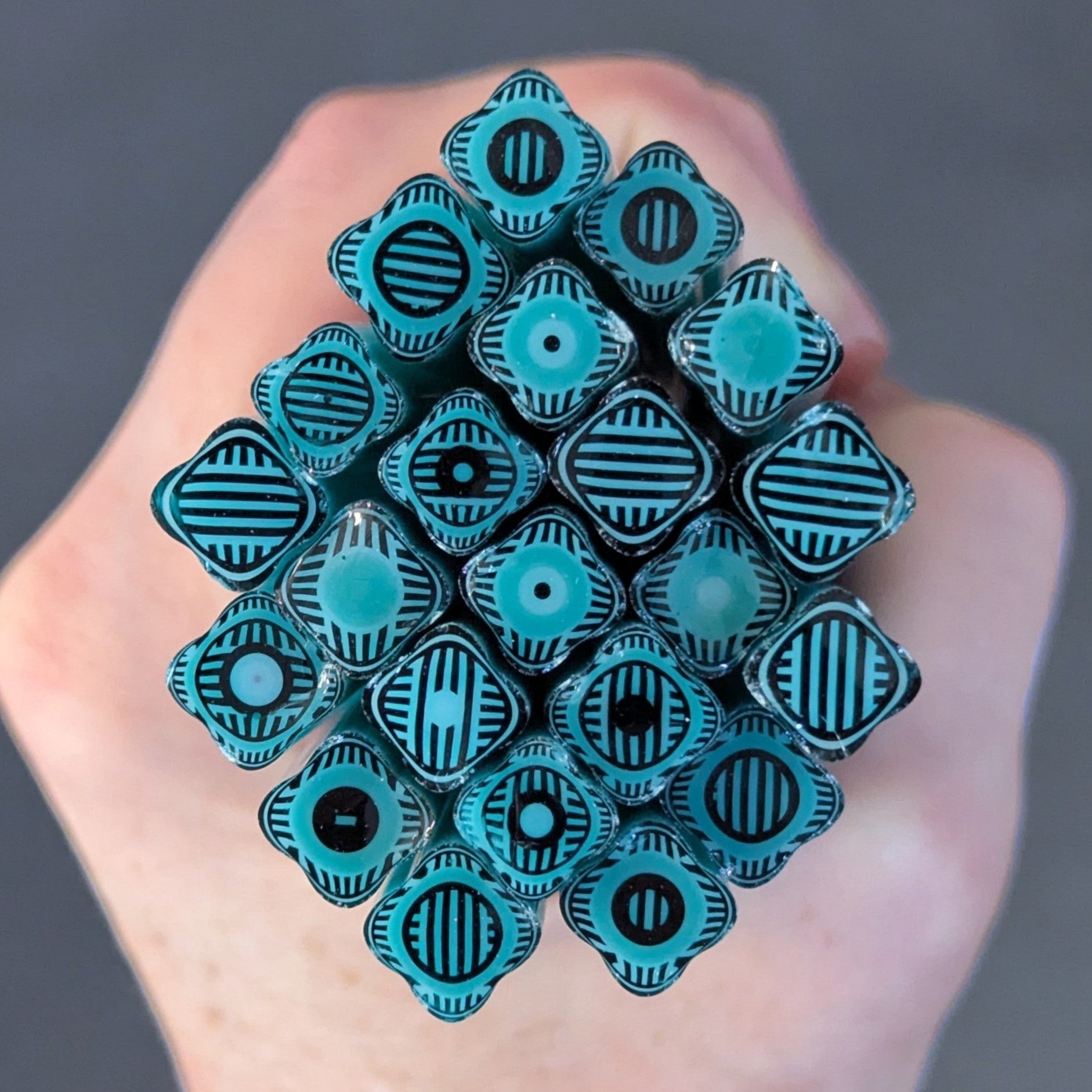 COE 90 Peacock Teal Geo Bullseye Glass Square Murrini - murrinishop.com