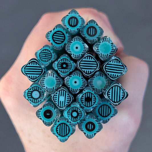 COE 90 Peacock Teal Geo Bullseye Glass Square Murrini - murrinishop.com