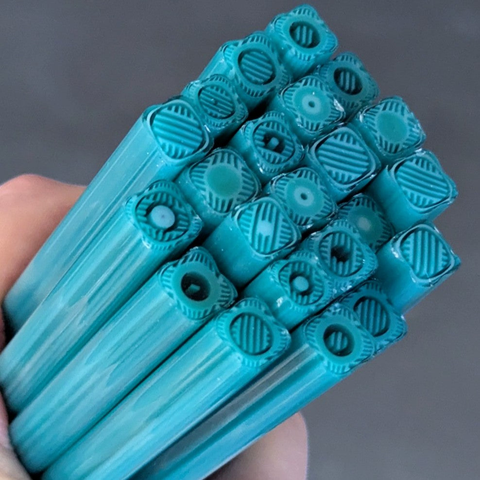 COE 90 Peacock Teal Geo Bullseye Glass Square Murrini - murrinishop.com