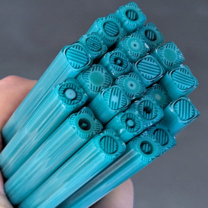 COE 90 Peacock Teal Geo Bullseye Glass Square Murrini - murrinishop.com