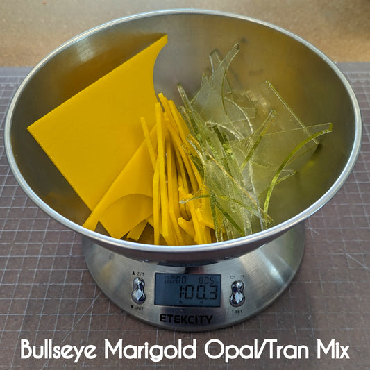 Bullseye Marigold Opal/Tran Mix Scrap Glass 1 (one) lb