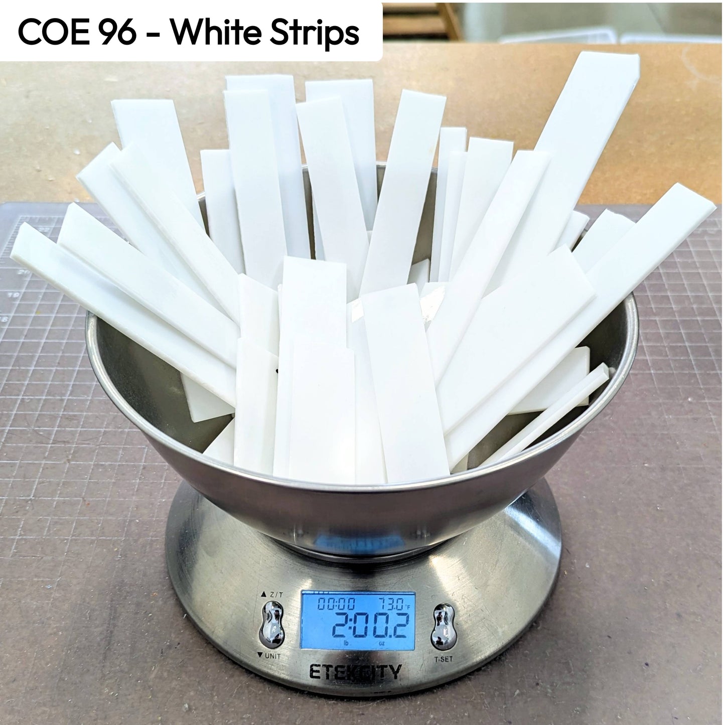 COE 96 Scrap Glass White Strips - 2lbs